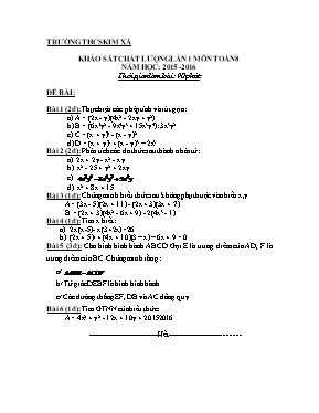 Khảo sát chất lượng lần 1 môn Toán 8 năm học 2015 -2016
